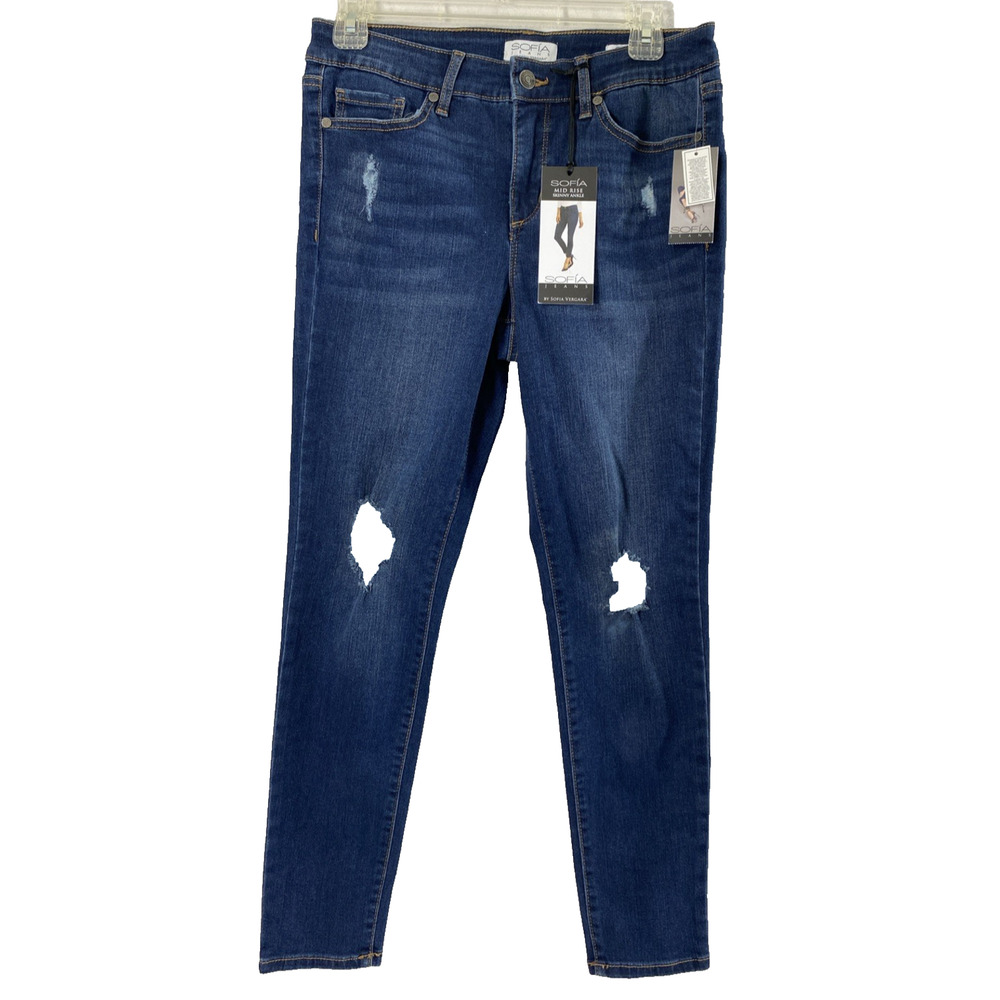 Sofia Jeans Womens Size 6 Mid Rise Skinny Ankle Medium Wash‎ Denim Distress
